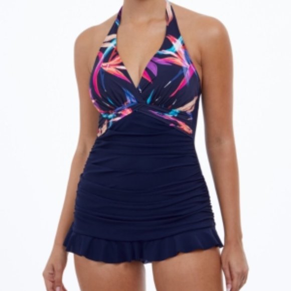 NWT Profile by Gottex Halter Swim Dress Size 6 Navy Blue - Picture 1 of 10